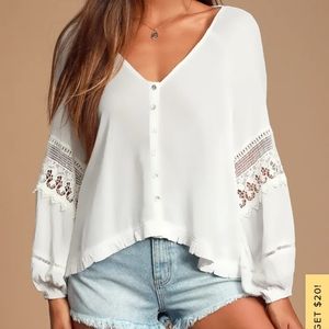 Lulu's White Crochet Lace Long Sleeve Button-Up Top